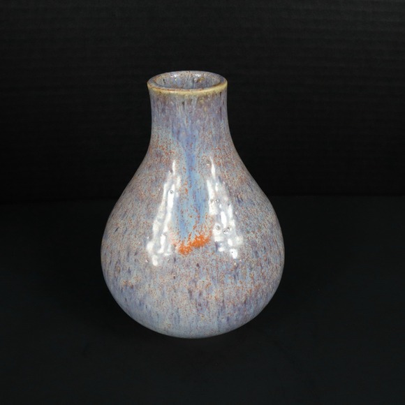 Art Pottery Blue Orange Drip Glaze Vibrant Vase Signed By Artist - Picture 5 of 14